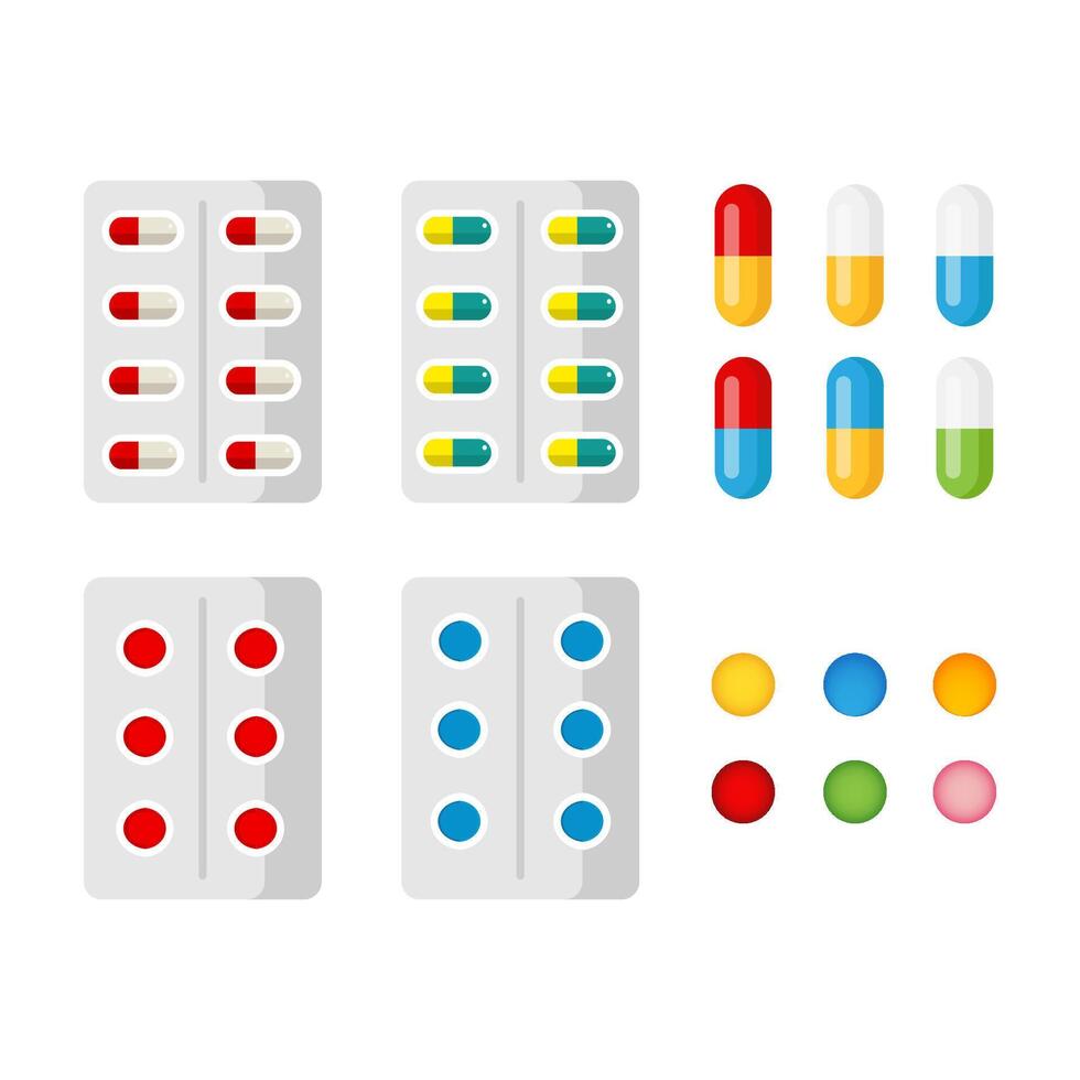 Pack zum Drogen Schmerzmittel, Antibiotika, Vitamine und Aspirin Tablets. Illustration Pack isoliert auf Hintergrund vektor