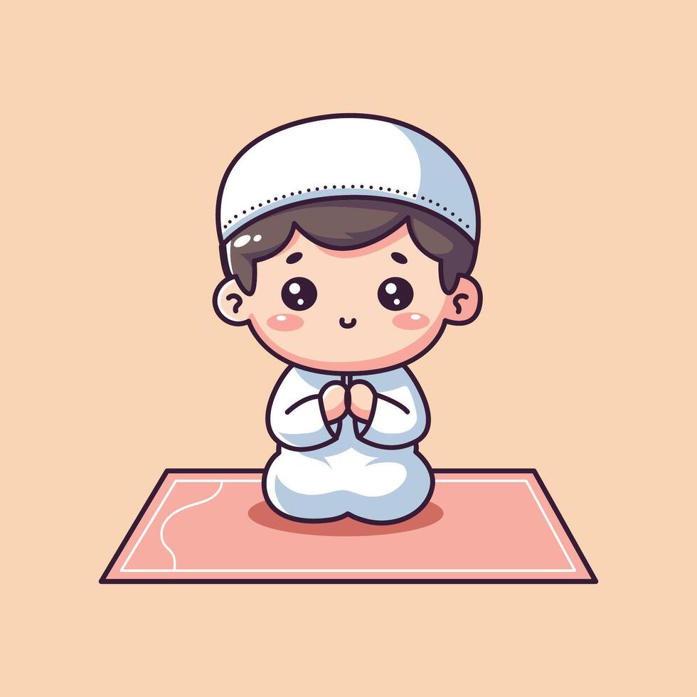 illustration av söt liten muslim barn bön- vektor