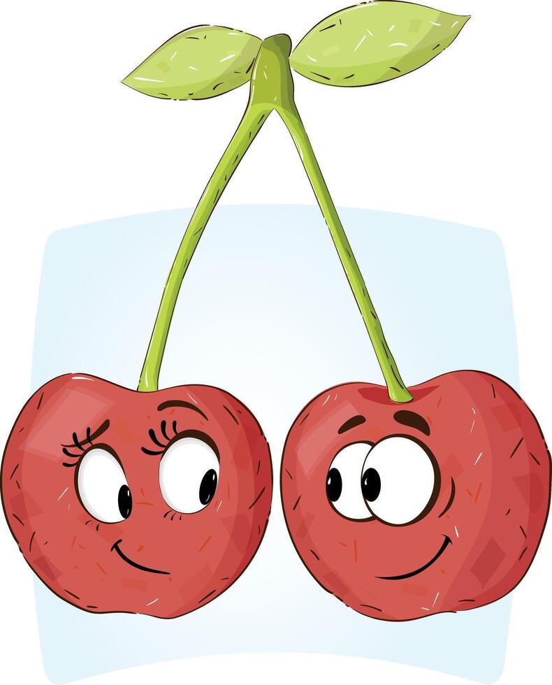 heiter Karikatur Kirsche Zeichen mit süß lächeln. Süss Kirsche Frucht, glücklich komisch Essen Persönlichkeiten. vektor