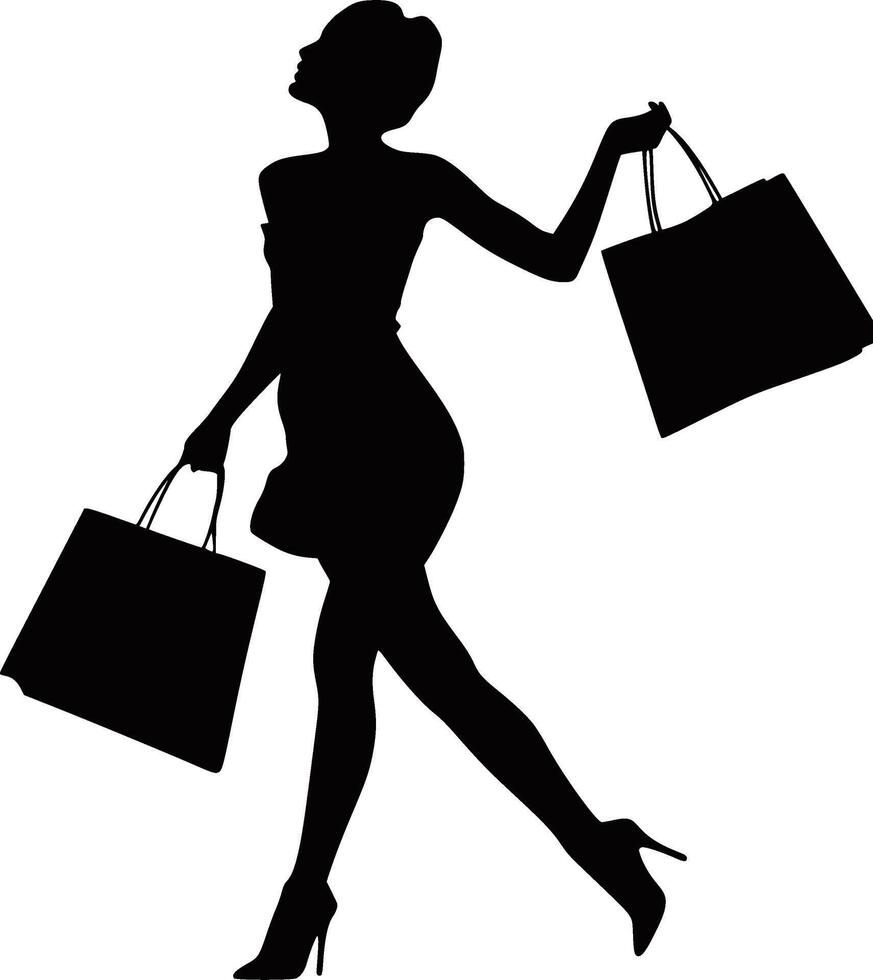 exklusiv Einkaufen und konkurrenzlos Stil luxuriös Welt von Mode, Schönheit, und Vergnügen, illustriert mit ein Frau Silhouette vektor