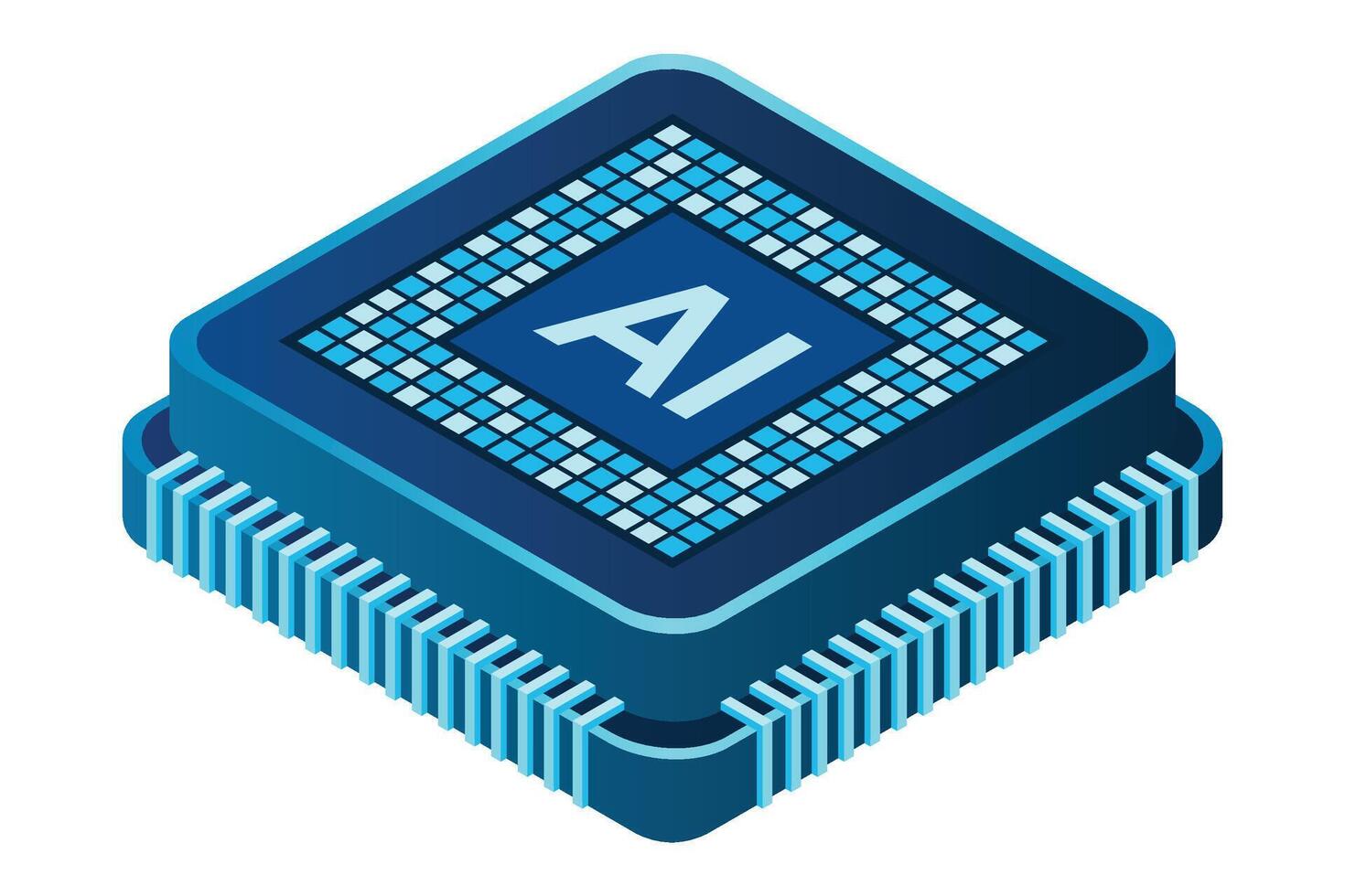 isometrisk artificiell intelligens chip begrepp. artificiell intelligens begrepp. trogen mikrochip processor. illustration vektor