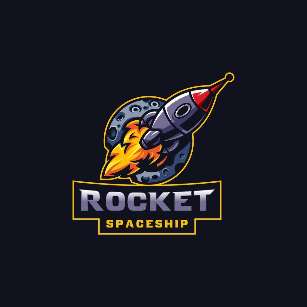 raket lansera emblem logotyp design med måne grafisk element symbol för astronaut, astronomi logotyp mall vektor