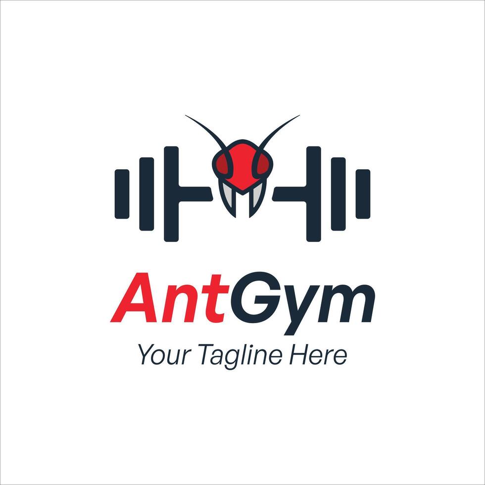 Fitnessstudio oder Fitness Logo mit Ameise Kopf und Hantel vektor