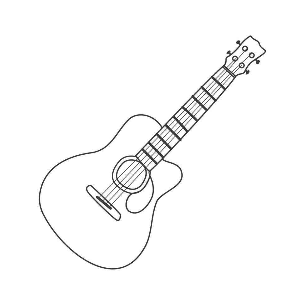 ritad för hand akustisk gitarr översikt illustration. akustisk gitarr skiss klotter teckning stil, isolerat på vit bakgrund vektor