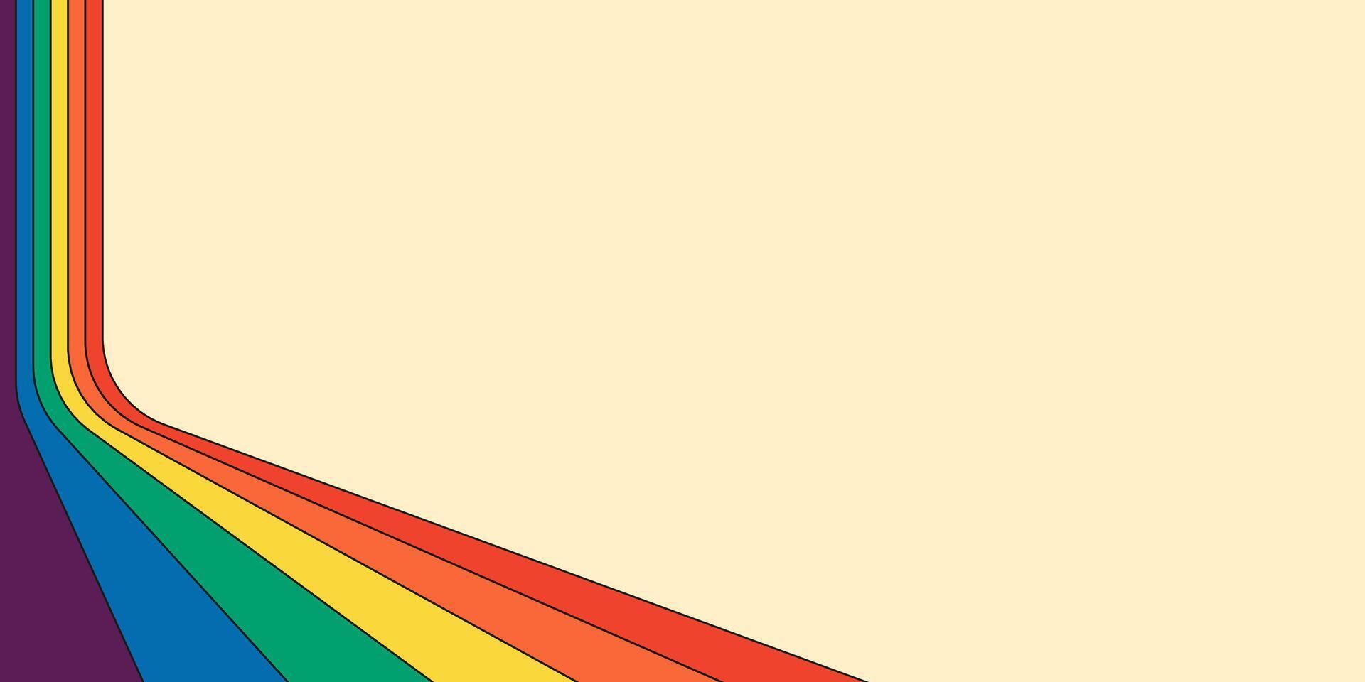 retro Regenbogen Farbe gestreift Pfad horizontal Banner. geometrisch Regenbögen Perspektive fließen Abdeckung. Jahrgang abstrakt spektral irisierend Streifen. modisch modern minimal Disko y2k bunt Pop Kunst Linien. eps vektor