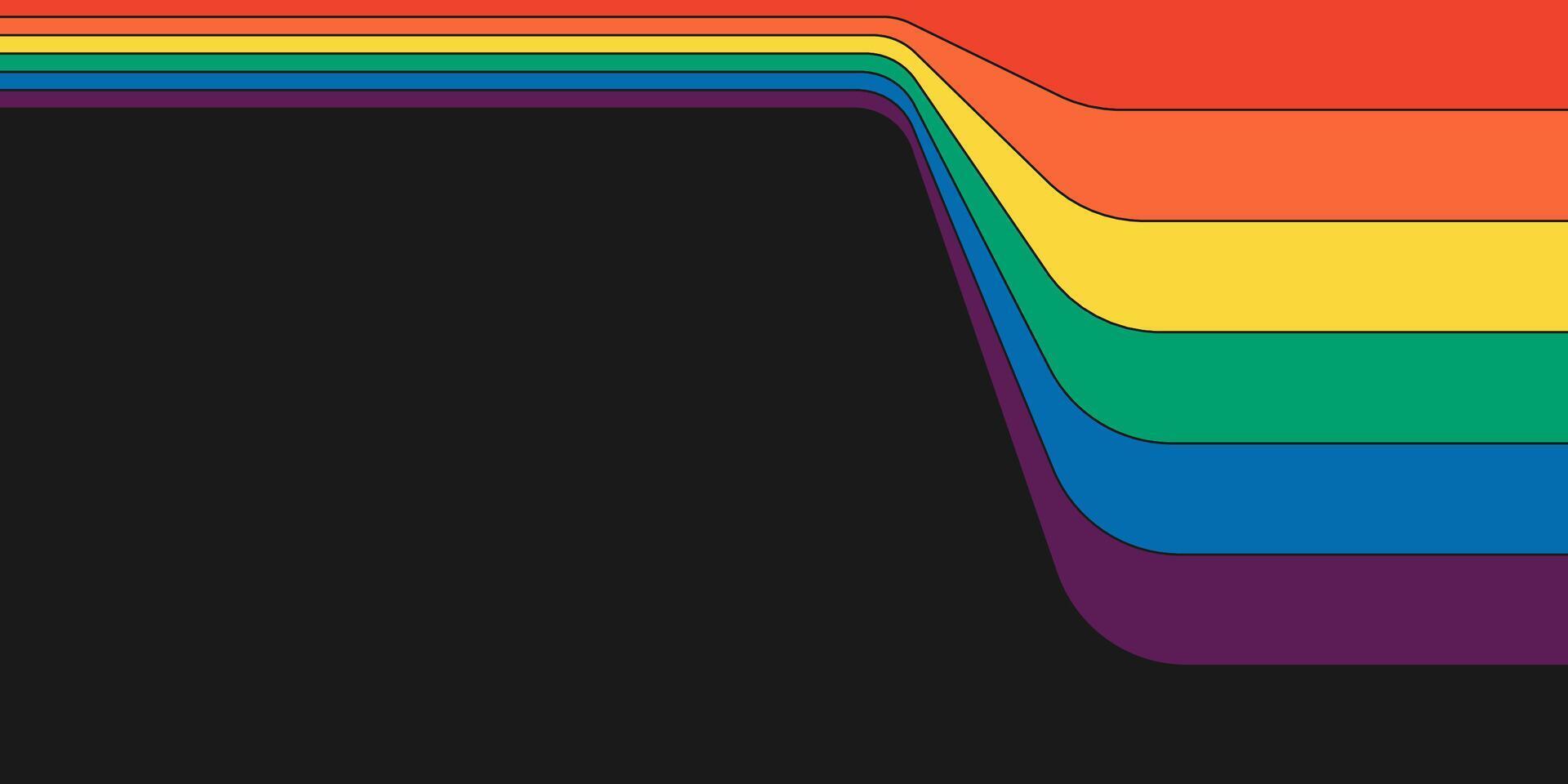 retro Regenbogen Farbe gestreift Pfad horizontal Banner. geometrisch Hippie Regenbögen Perspektive fließen drucken. Jahrgang Hippie abstrakt spektral irisierend Streifen. modisch minimal Disko Stil y2k bunt Kunst vektor