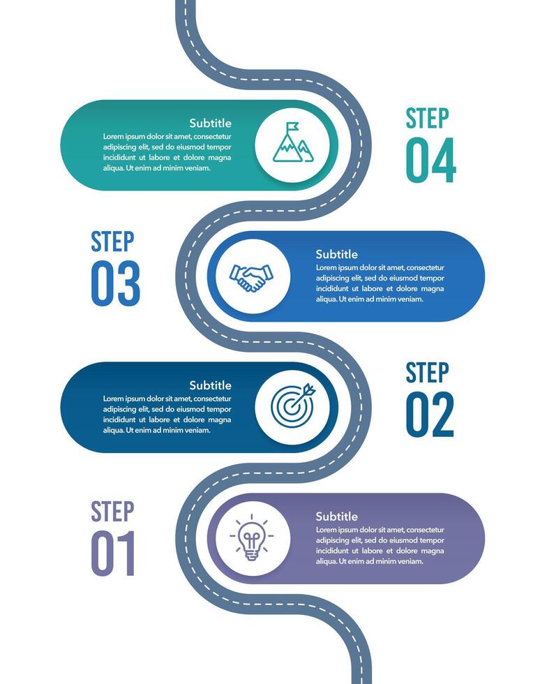 4 Prozess Infografik Roadmap Design Vorlage. Meilenstein, Zeitleiste, Schritte und Möglichkeit zu Erfolg. vektor