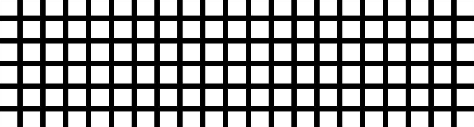 schwarz und Weiß Gitter Muster. monochromatisch Platz Netz. abstrakt Schachbrett Design mit gleich Quadrate. breit Banner. geometrisch Hintergrund, Digital Hintergrund. optisch Illusion. Rhythmus und Balance vektor