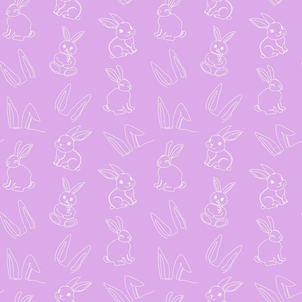 nahtlos Muster von handgemalt Kaninchen und Ohren. festlich Ostern Hasen Design. kontinuierlich einer Linie Zeichnung. isoliert auf Rosa Hintergrund. zum Ostern Dekoration, Verpackung Papier, Gruß, Textil, drucken vektor