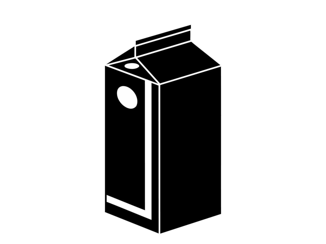 svart silhuett av en mjölk kartong eller juice kartong. minimalistisk svart och vit design av mejeri eller dryck behållare. ikon, logotyp, tecken, piktogram, skriva ut. isolerat på vit bakgrund. förpackning ikon vektor