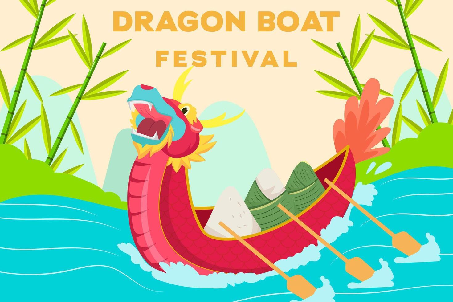 Drachen Boot Festival Hintergrund Illustration im eben Stil vektor