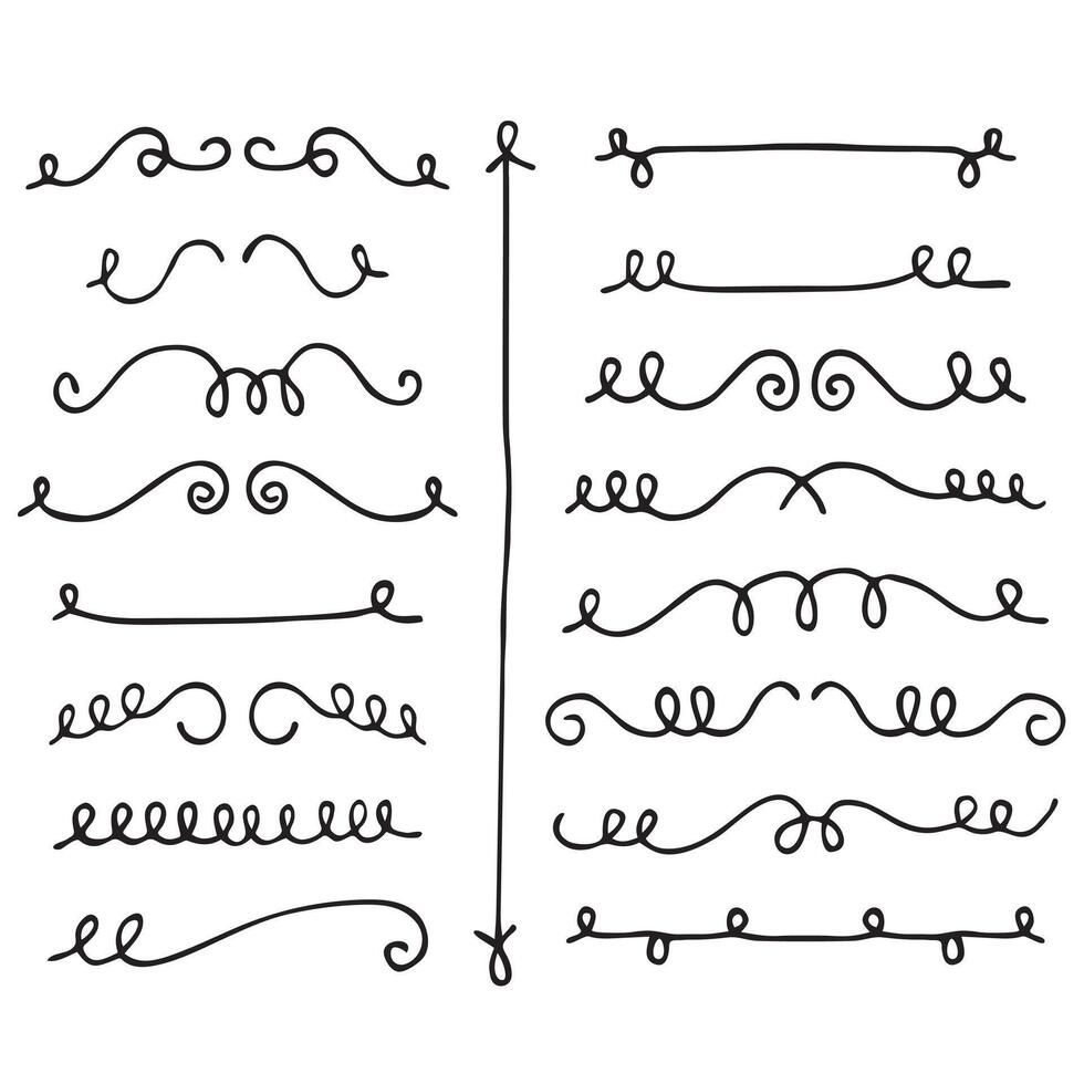 dekorativ virvlar delare. samling av calligraphic objekt för bröllop inbjudan, hälsning kort och certifikat design. rader, gränser, virvlar och delare i retro klassisk stil. vektor