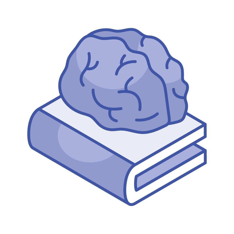 mänsklig hjärna på bok, artificiell intelligens ikon, premie vektor