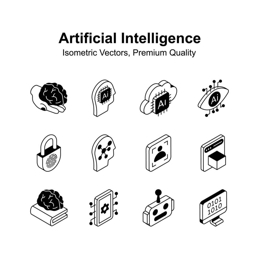 skaffa sig detta Fantastisk isometrisk ikoner uppsättning av artificiell intelligens, redo till använda sig av vektor