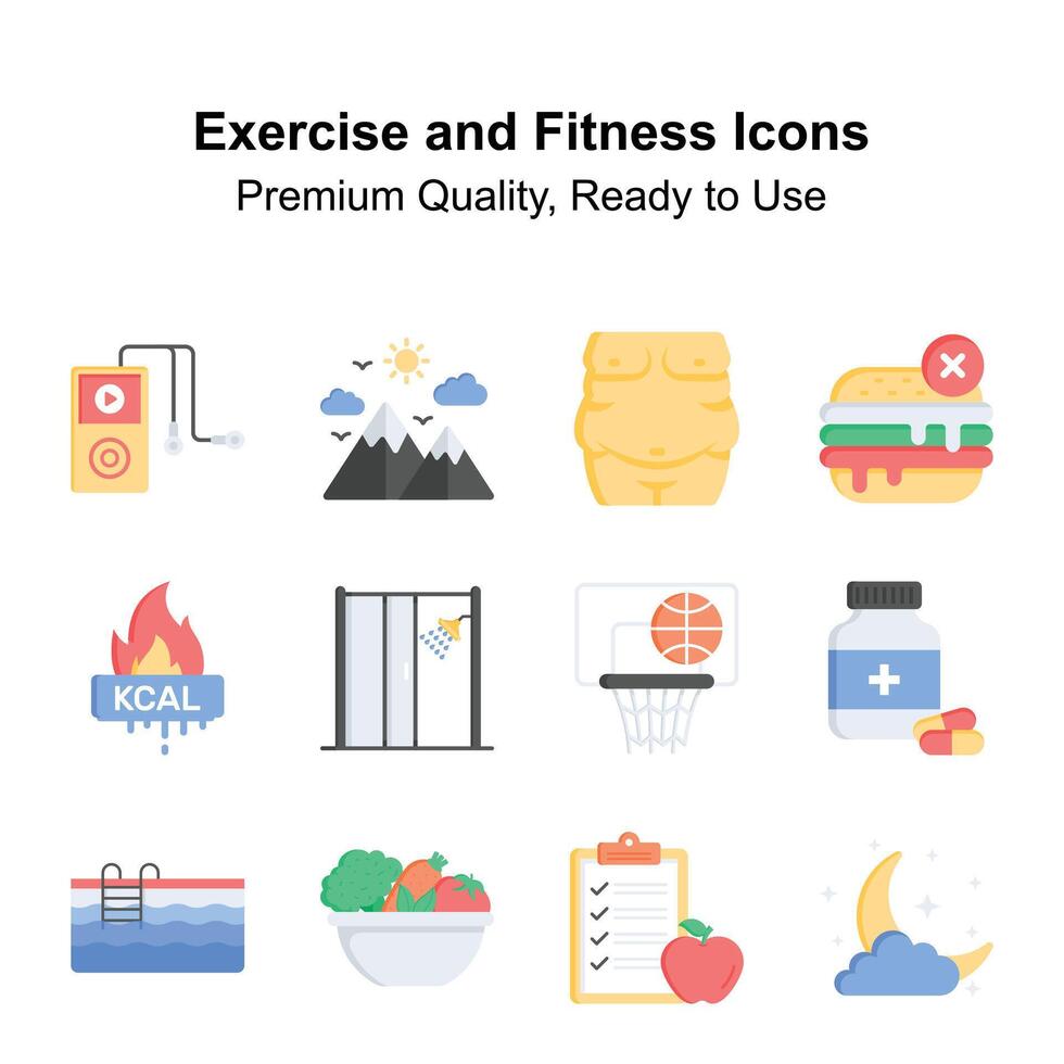 Prämie Qualität eben Stil Symbole von Übung und Fitness, bereit zu verwenden im Websites und Handy, Mobiltelefon Apps vektor