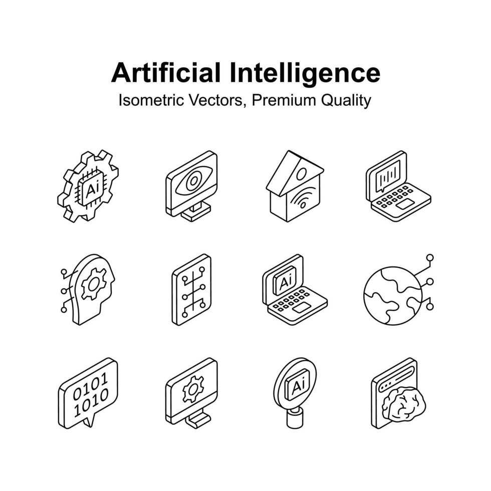 hugg detta Fantastisk ikoner uppsättning av artificiell intelligens, premie kvalitet s vektor