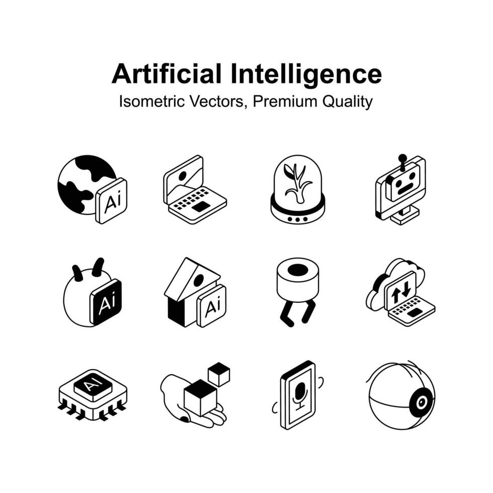 künstlich Intelligenz isometrisch Symbole Satz, bereit zu verwenden Prämie Qualität s vektor