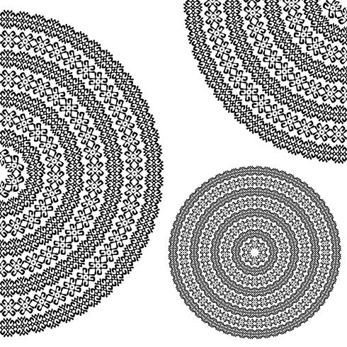 Monochromatische ethnische Texturen. Runde, halbe und viertel ornamentale Vektorformen vektor