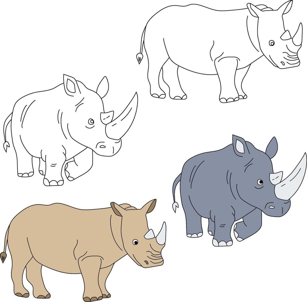 noshörning ClipArt. vild djur ClipArt samling för älskande av djungler och vilda djur och växter. detta uppsättning kommer vara en perfekt tillägg till din safari och zoo-tema projekt. vektor