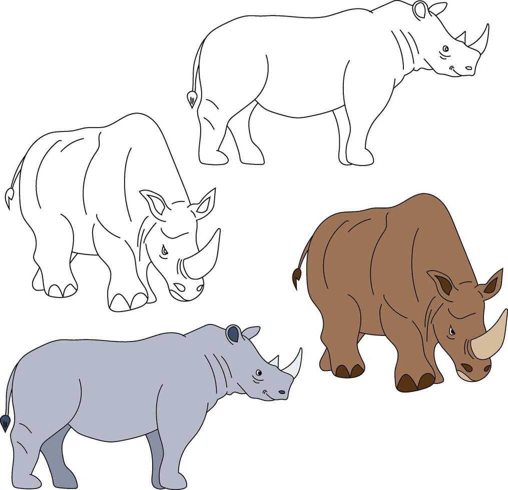 noshörning ClipArt. vild djur ClipArt samling för älskande av djungler och vilda djur och växter. detta uppsättning kommer vara en perfekt tillägg till din safari och zoo-tema projekt. vektor