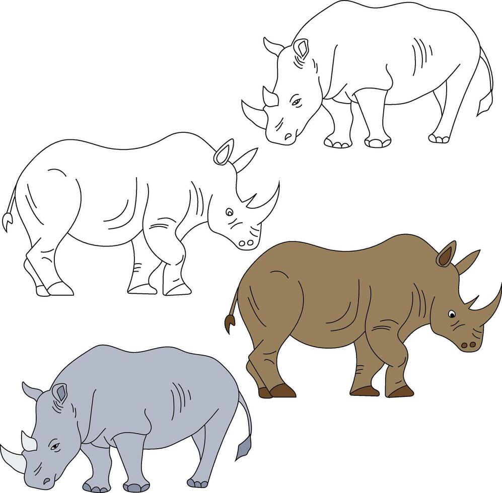 noshörning ClipArt. vild djur ClipArt samling för älskande av djungler och vilda djur och växter. detta uppsättning kommer vara en perfekt tillägg till din safari och zoo-tema projekt. vektor