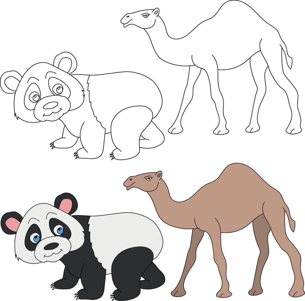 Kamel und Panda Clip Art. wild Tiere Clip Art Sammlung zum Liebhaber von Dschungel und Tierwelt. diese einstellen werden Sein ein perfekt Zusatz zu Ihre Safari und Zoo-Themen Projekte vektor