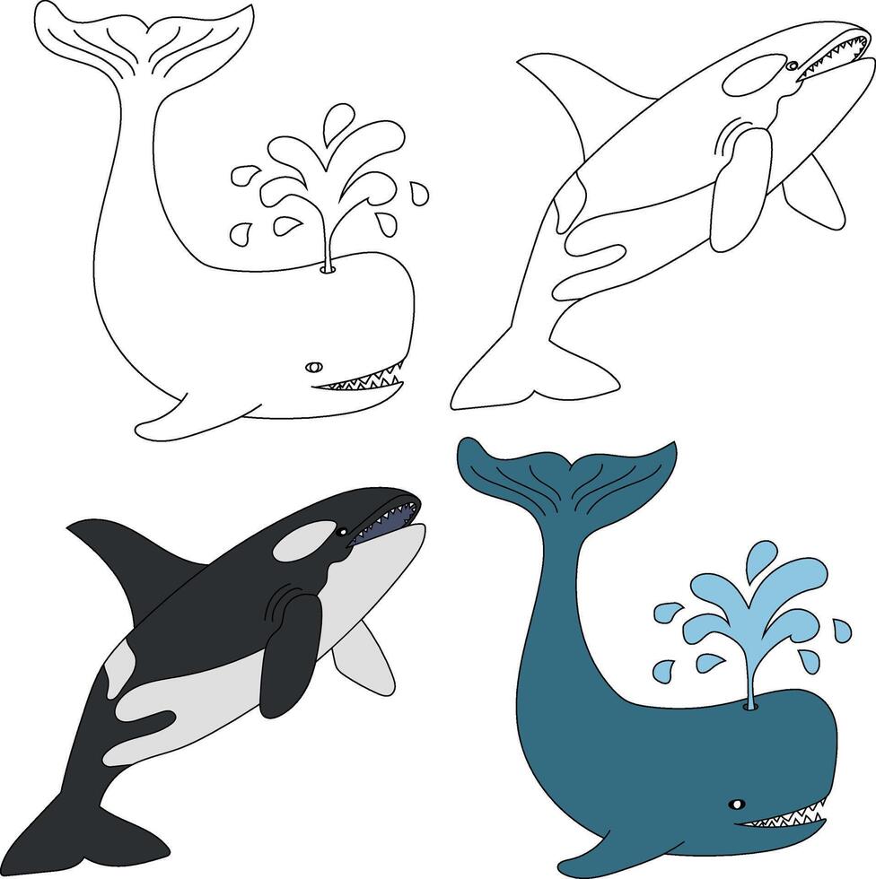 Wal Clip Art. Wasser- Tier Clip Art zum Liebhaber von unter Wasser Meer Tiere, Marine Leben, und Meer Leben vektor