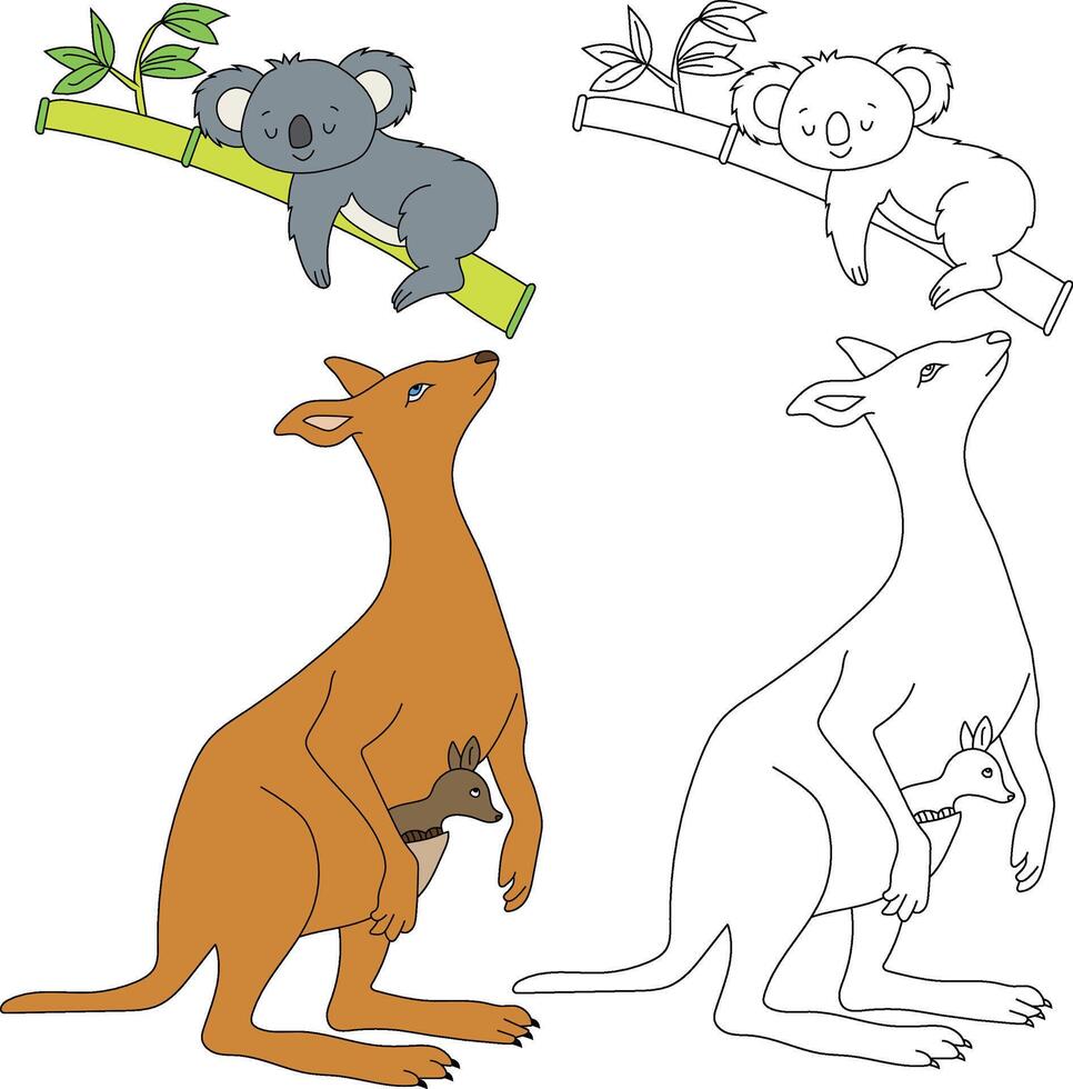 Känguru und Koala Clip Art. wild Tiere Clip Art Sammlung zum Liebhaber von Dschungel und Tierwelt. diese einstellen werden Sein ein perfekt Zusatz zu Ihre Safari und Zoo-Themen Projekte vektor