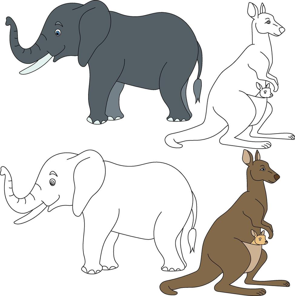 Elefant und Känguru Clip Art. wild Tiere Clip Art Sammlung zum Liebhaber von Dschungel und Tierwelt. diese einstellen werden Sein ein perfekt Zusatz zu Ihre Safari und Zoo-Themen Projekte vektor