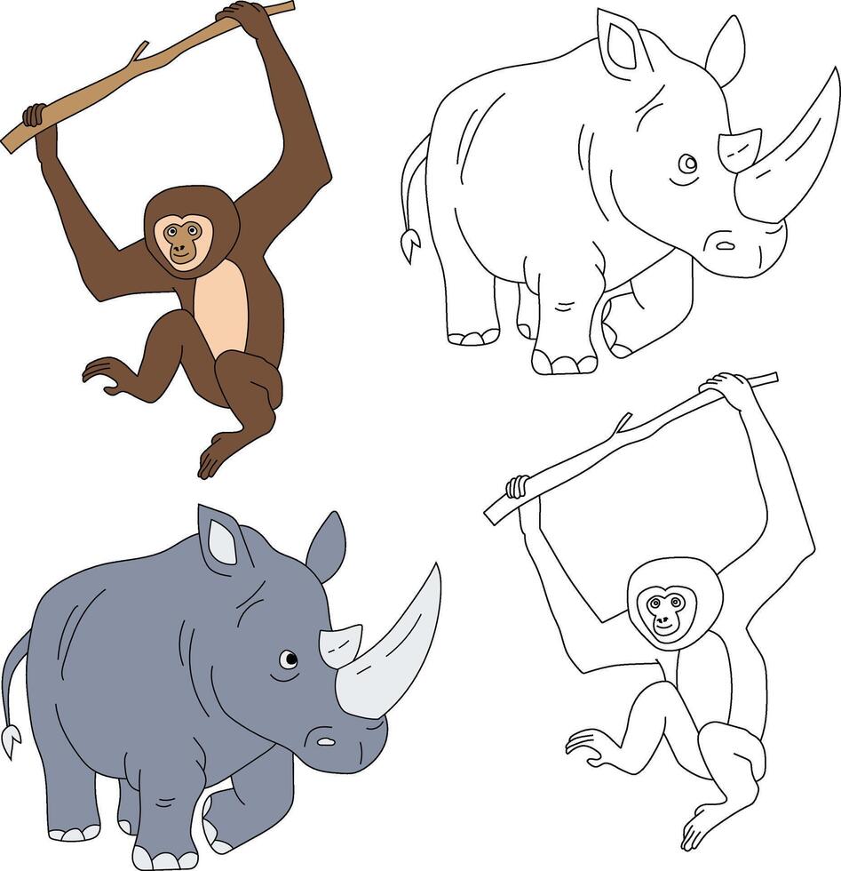 Affe und Nashorn Clip Art. wild Tiere Clip Art Sammlung zum Liebhaber von Dschungel und Tierwelt. diese einstellen werden Sein ein perfekt Zusatz zu Ihre Safari und Zoo-Themen Projekte vektor