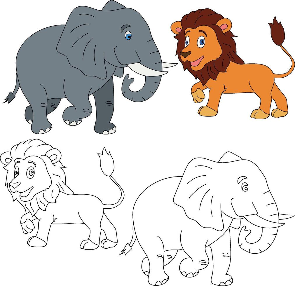 Elefant und Löwe Clip Art. wild Tiere Clip Art Sammlung zum Liebhaber von Dschungel und Tierwelt. diese einstellen werden Sein ein perfekt Zusatz zu Ihre Safari und Zoo-Themen Projekte vektor