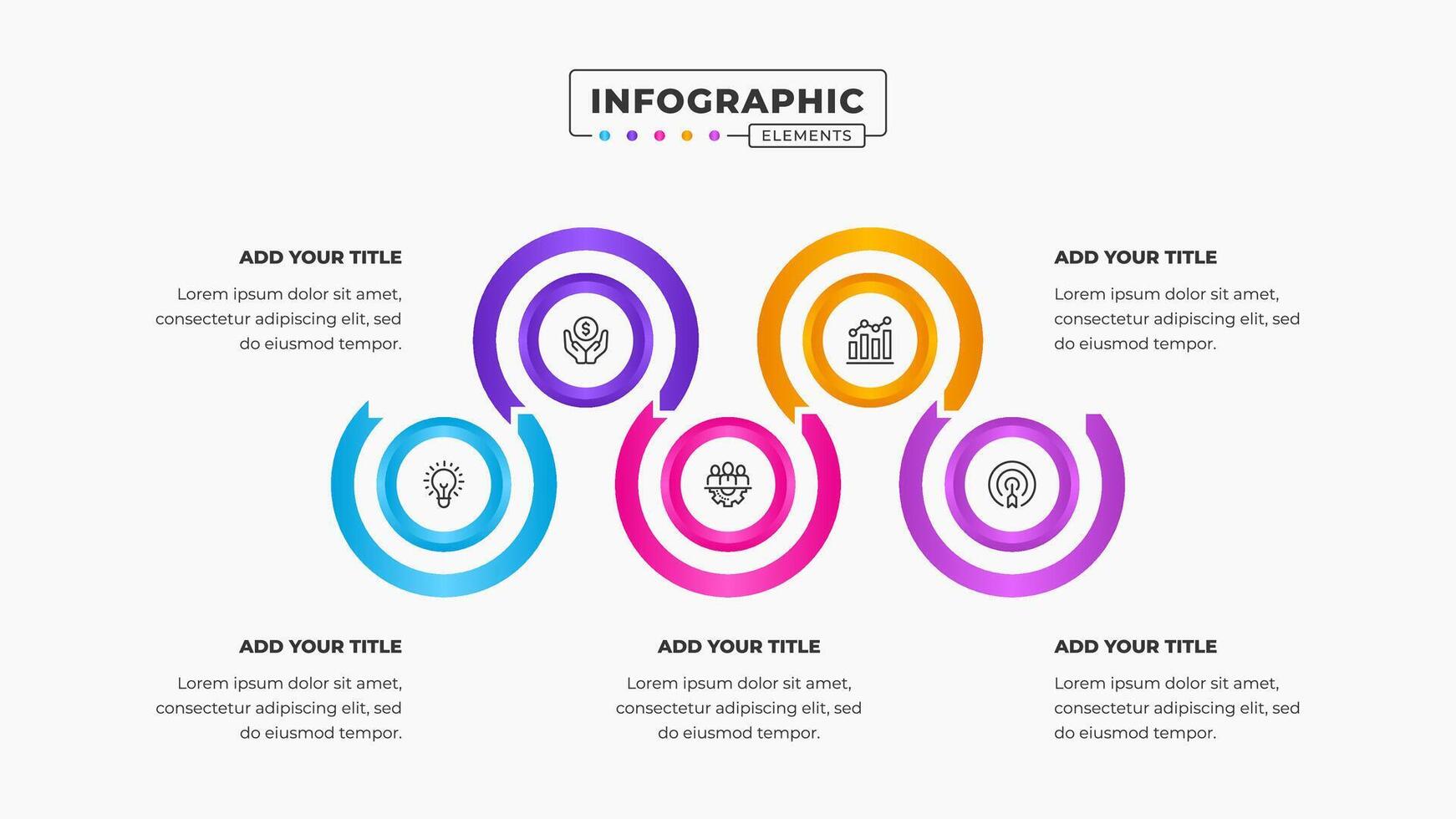 cirkulär bearbeta infographic företag presentation design mall med 5 steg vektor