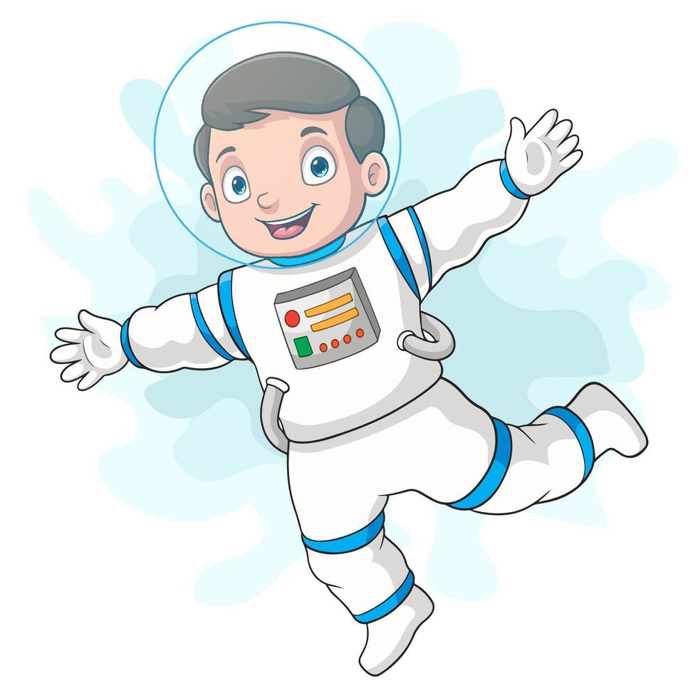 tecknad serie astronaut vinka hand på vit bakgrund vektor