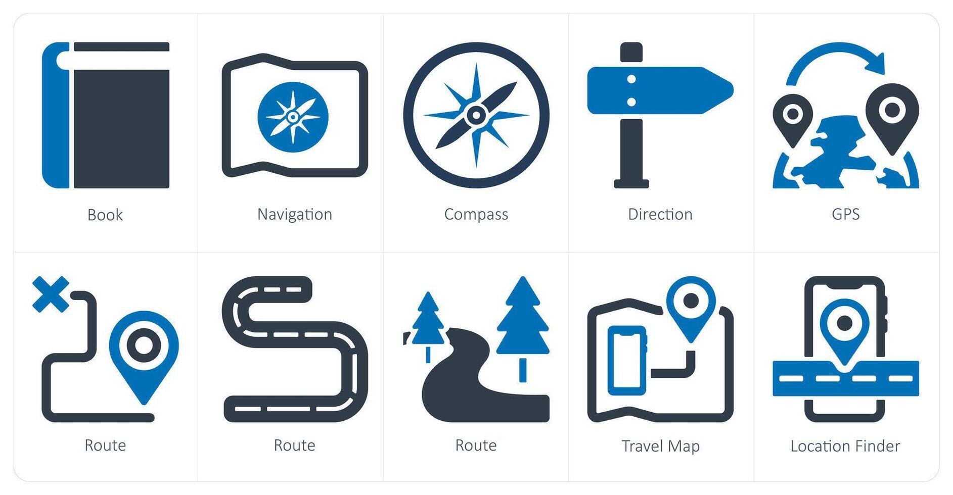 en uppsättning av 10 resa och semester ikoner som bok, navigering, kompass vektor