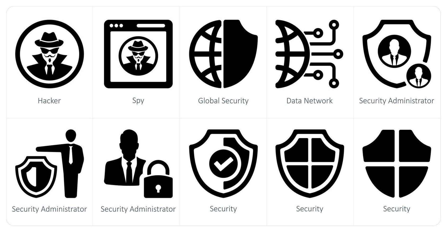 ein einstellen von 10 Sicherheit Symbole wie Hacker, Spion, global Sicherheit vektor