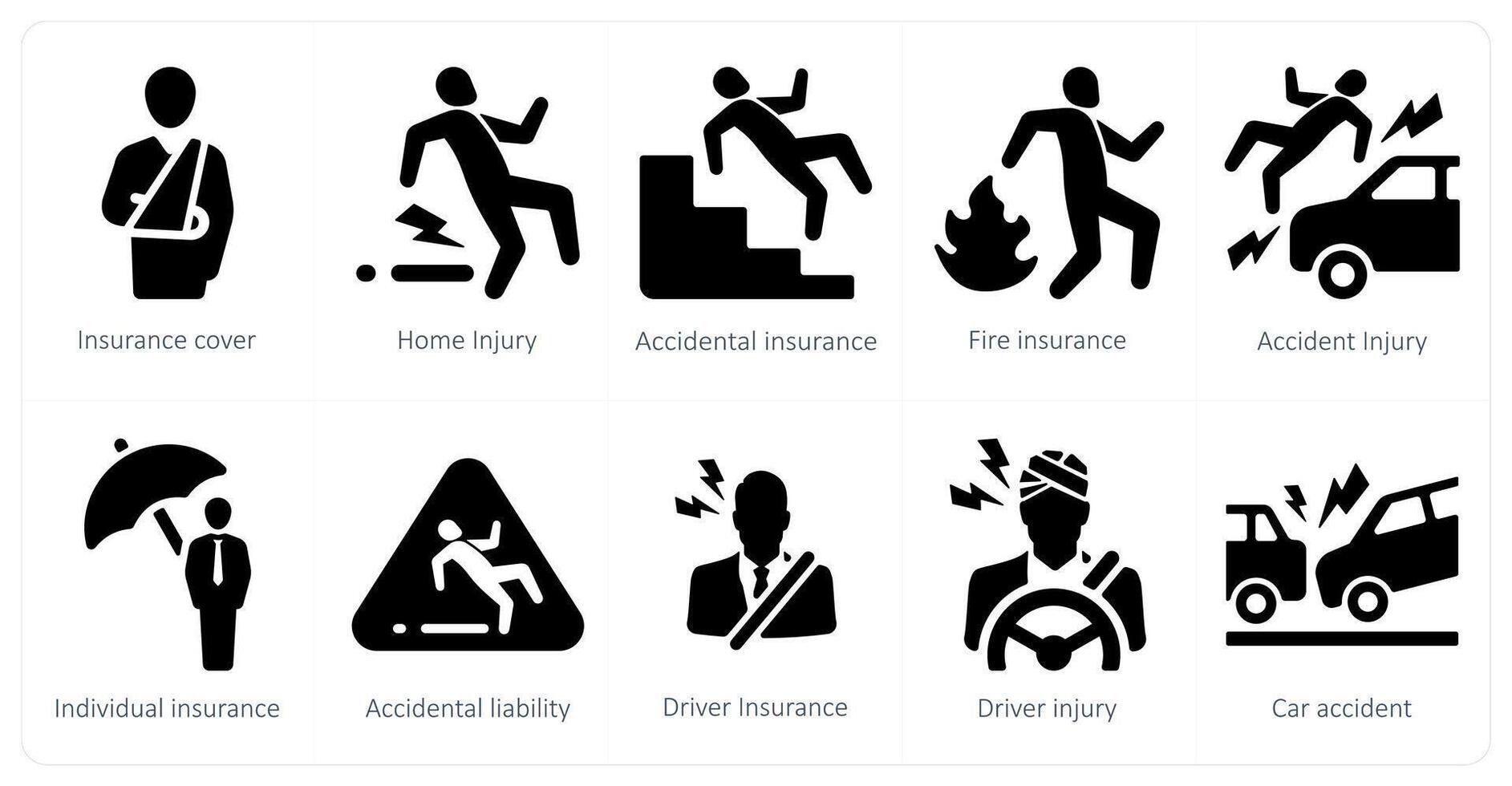 en uppsättning av 10 försäkring ikoner som försäkring omslag, Hem skada, olycklig försäkring vektor
