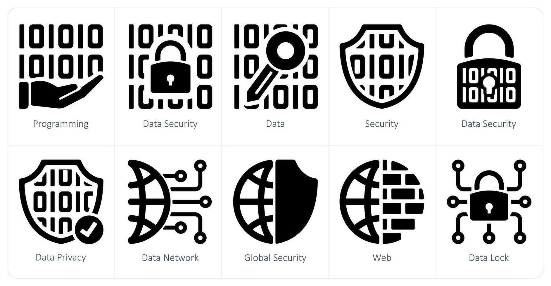 ein einstellen von 10 Sicherheit Symbole wie Programmierung, Daten Sicherheit, Daten vektor