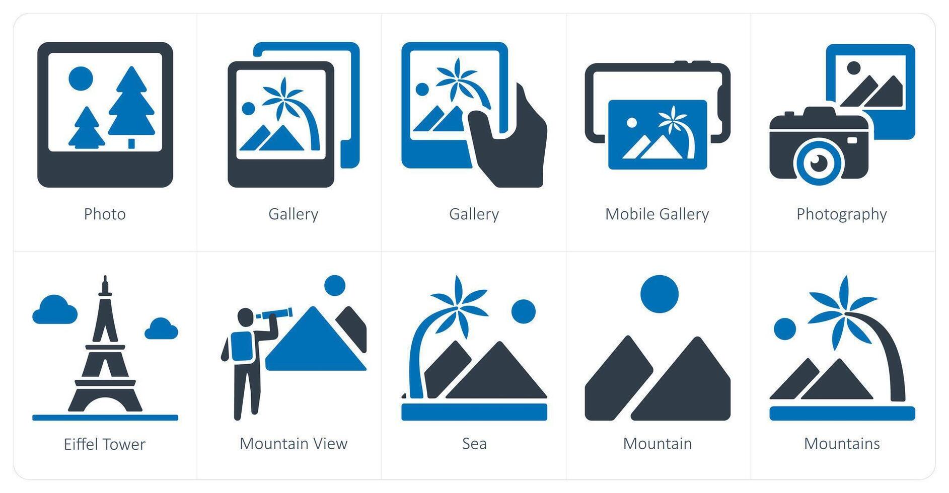 en uppsättning av 10 resa och semester ikoner som Foto, Galleri, mobil Galleri, fotografi vektor