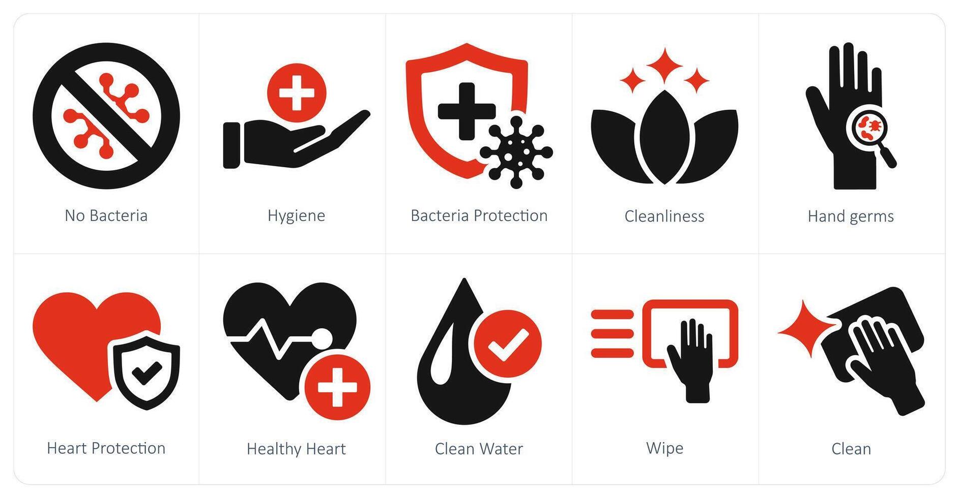 en uppsättning av 10 hygien ikoner som Nej bakterie, hygien, bakterie skydd vektor