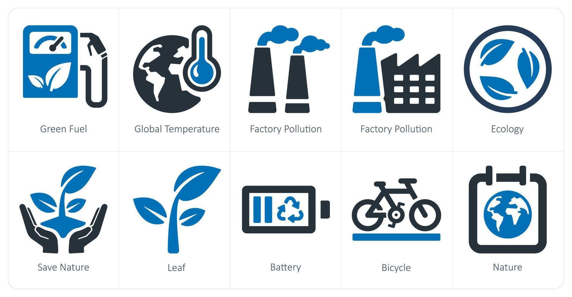 en uppsättning av 10 ekologi ikoner som grön bränsle, global temperatur, fabrik förorening vektor