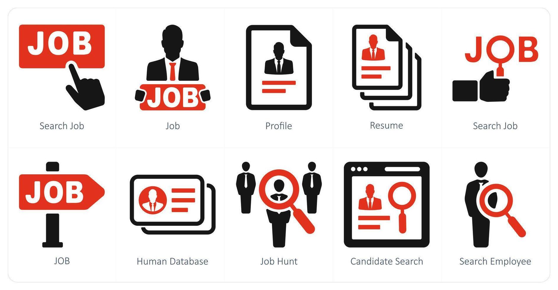 ein einstellen von 10 Mensch Ressource Symbole wie Suche Arbeit, Arbeit, Profil vektor
