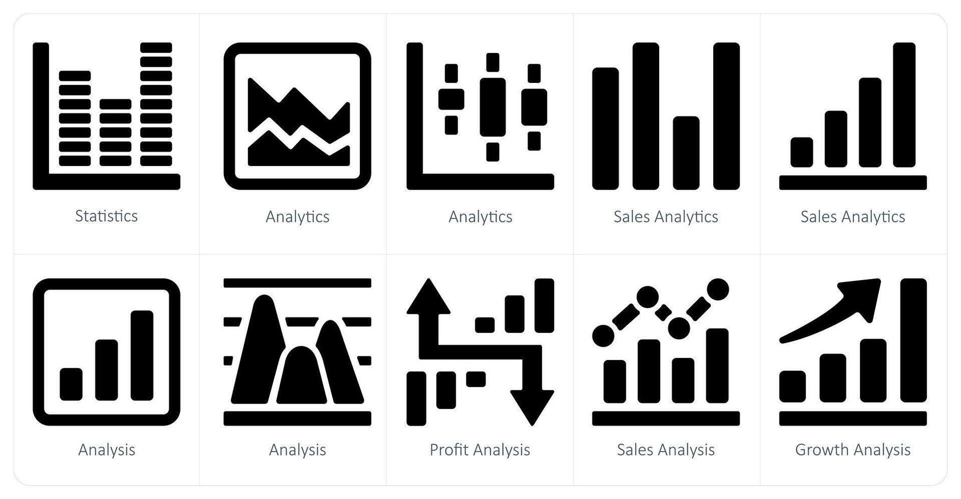 en uppsättning av 10 diagram och rapporter ikoner som statistik, analys, försäljning analys vektor