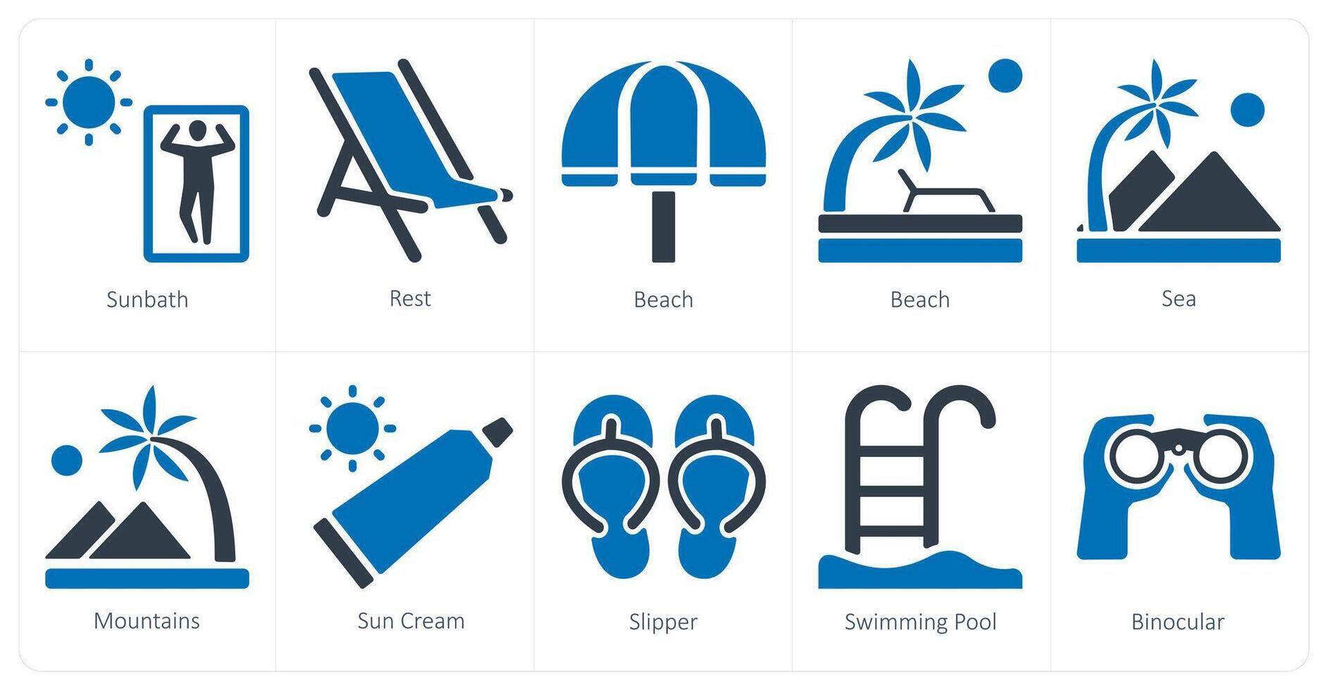 ein einstellen von 10 Reise und Ferien Symbole wie Sonnenbad, ausruhen, Strand vektor