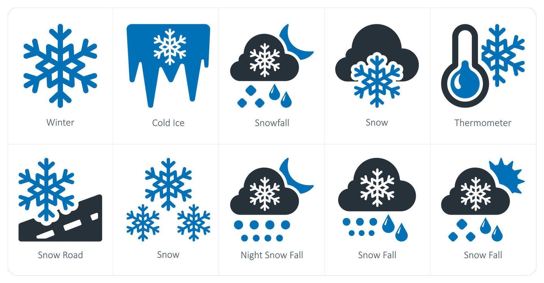 ein einstellen von 10 Wetter Symbole wie Winter, kalt Eis, Schneefall vektor