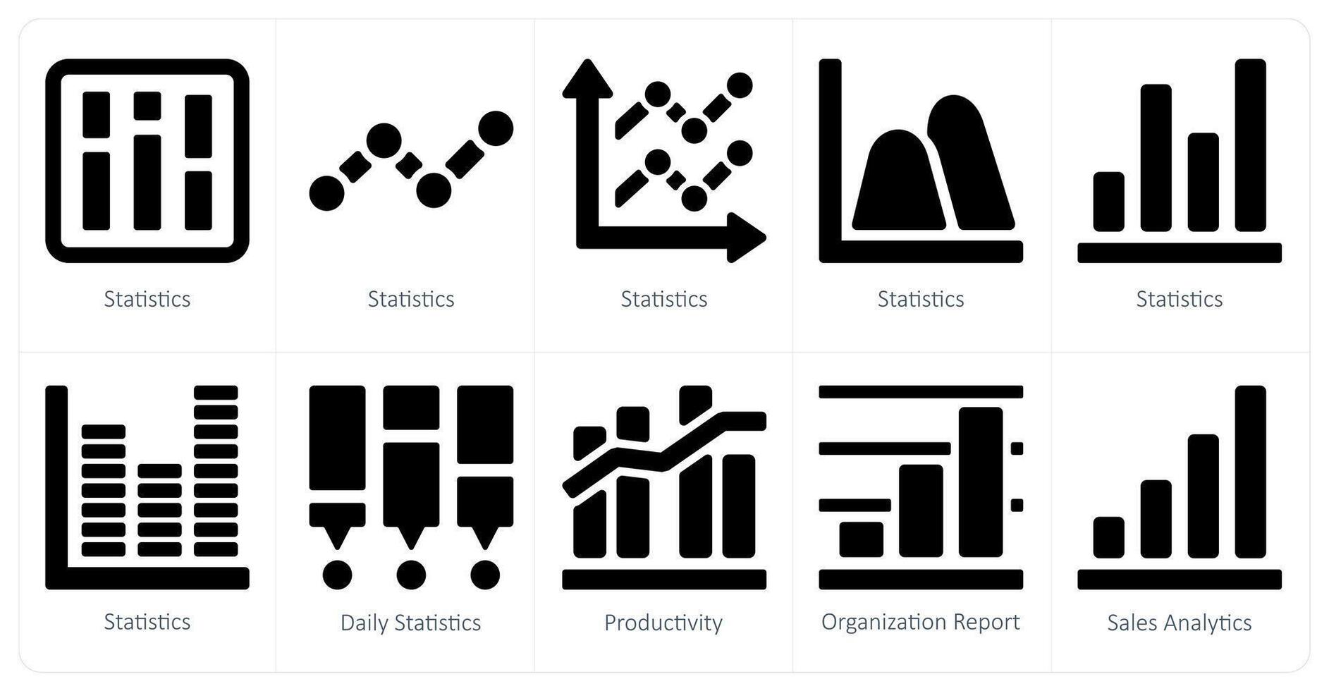 en uppsättning av 10 diagram och rapporter ikoner som statistik, dagligen statistik, produktivitet vektor