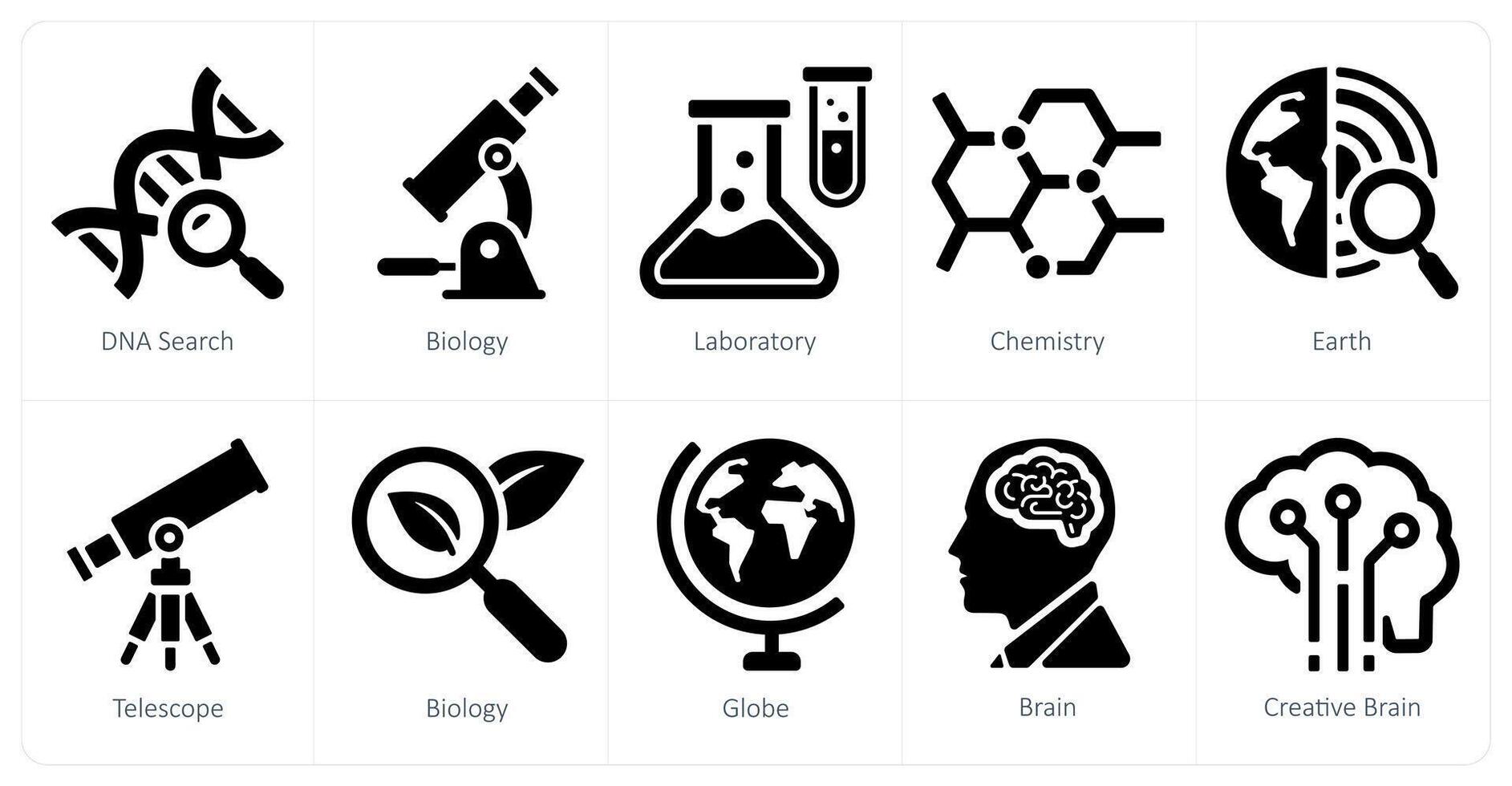 ein einstellen von 10 Schule und Bildung Symbole wie DNA suchen, Biologie, Labor vektor