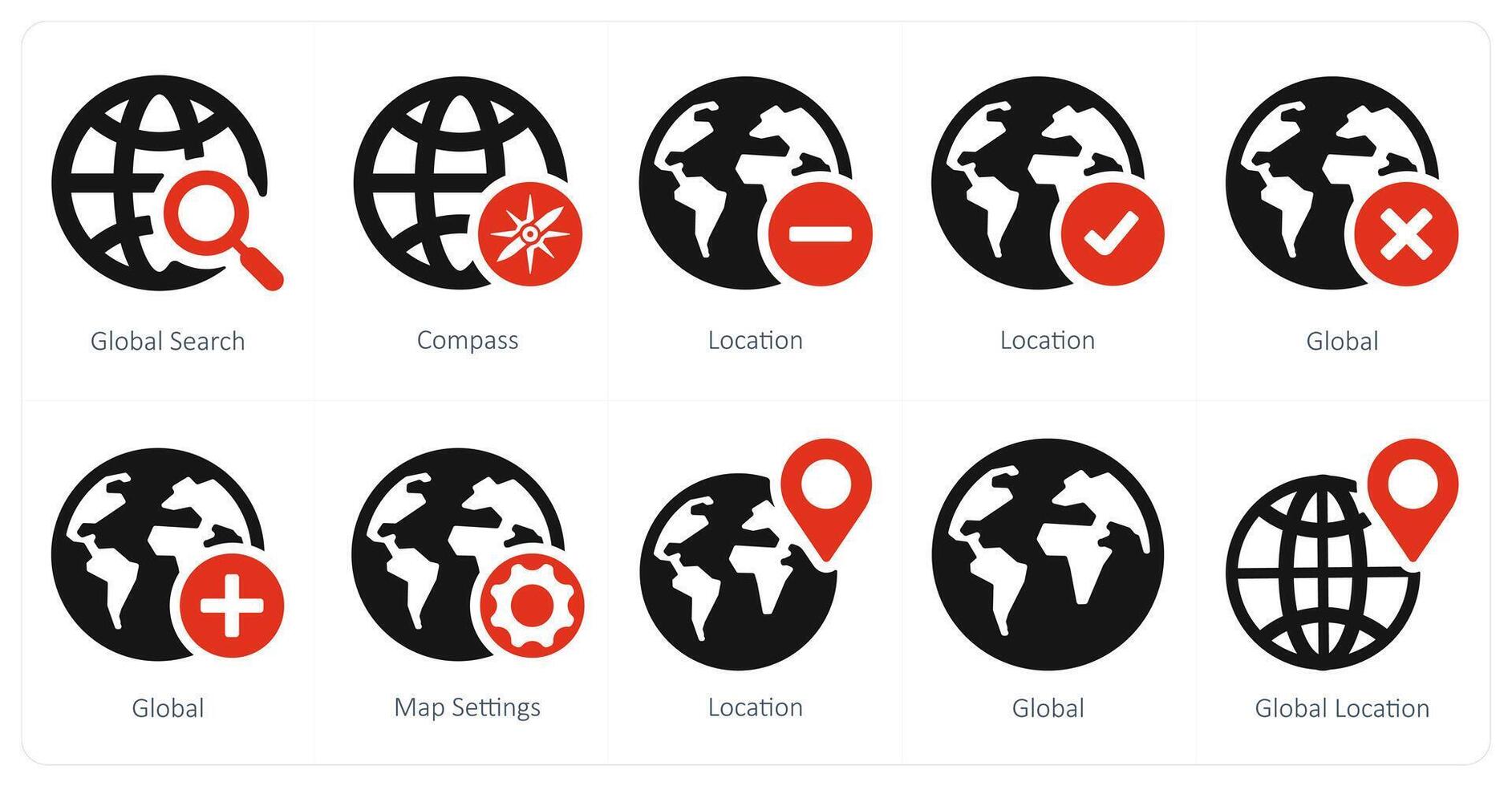 ein einstellen von 10 Navigation Symbole wie global suchen, Kompass, Ort vektor