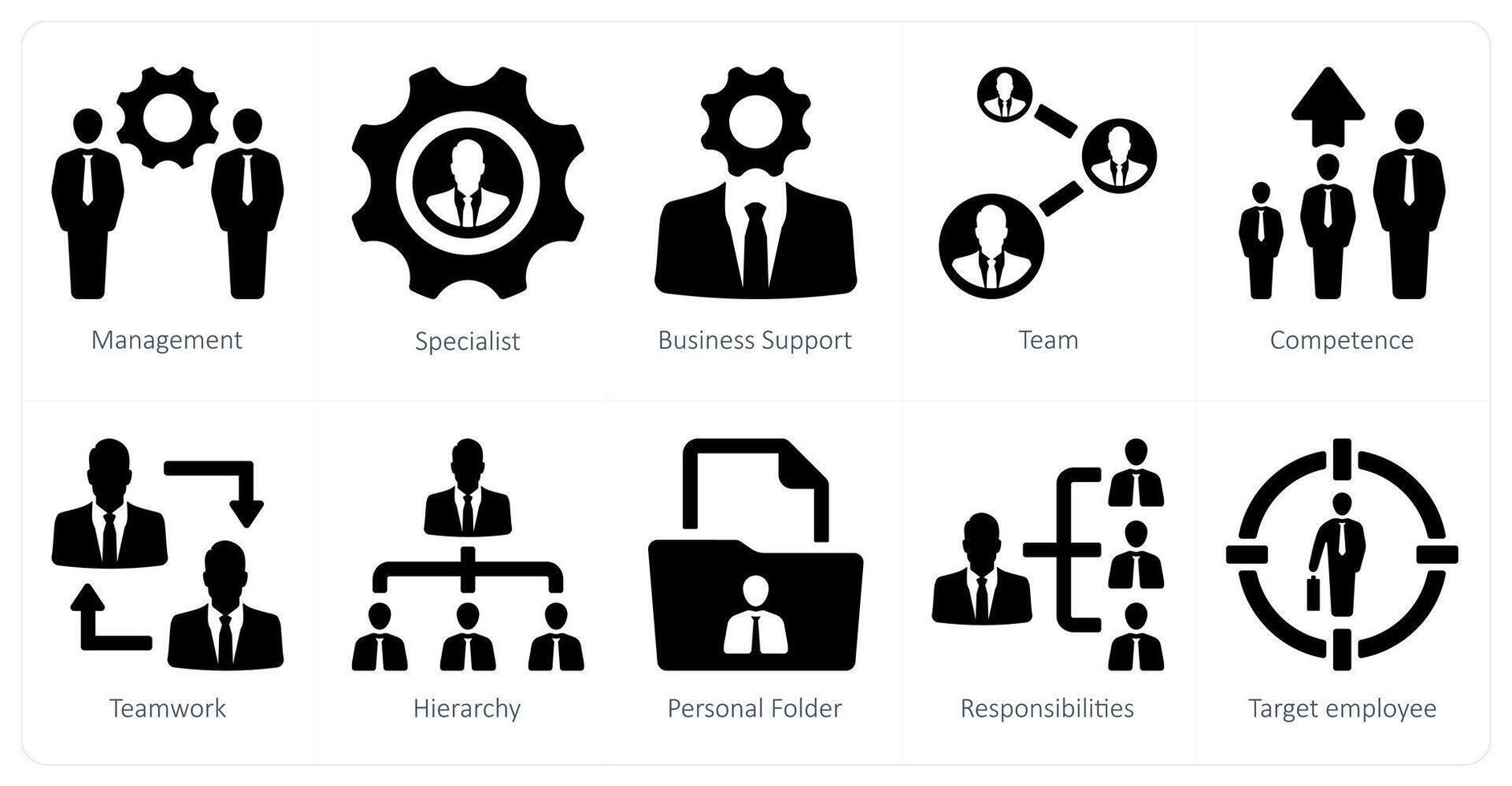 ein einstellen von 10 Mensch Ressourcen Symbole wie Management, Spezialist, Geschäft Unterstützung vektor