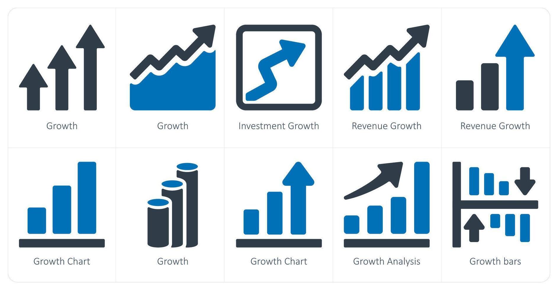 en uppsättning av 10 diagram och rapporter ikoner som tillväxt, investering tillväxt, inkomst tillväxt vektor