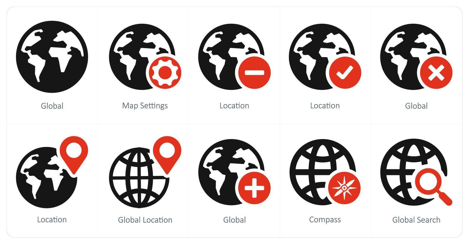 en uppsättning av 10 navigering ikoner som global, Karta inställningar, plats vektor